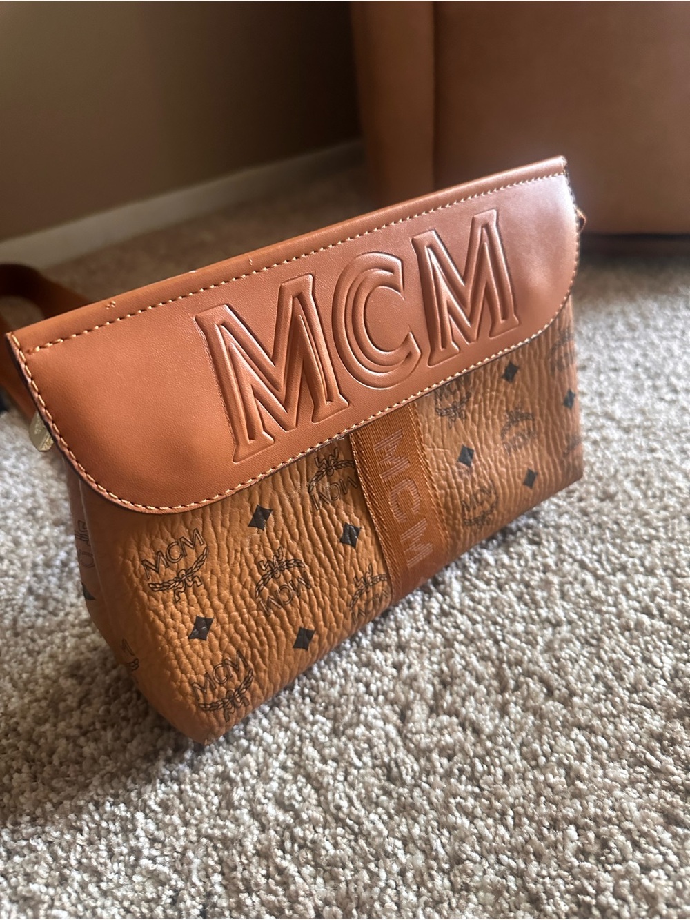 Trendy Logo Cognac Brown Crossbody Bag M*M